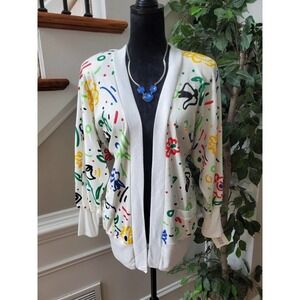 Vintage Peter Popovitch White Long Sleeve Open Front Cardigan Sweater Size Large